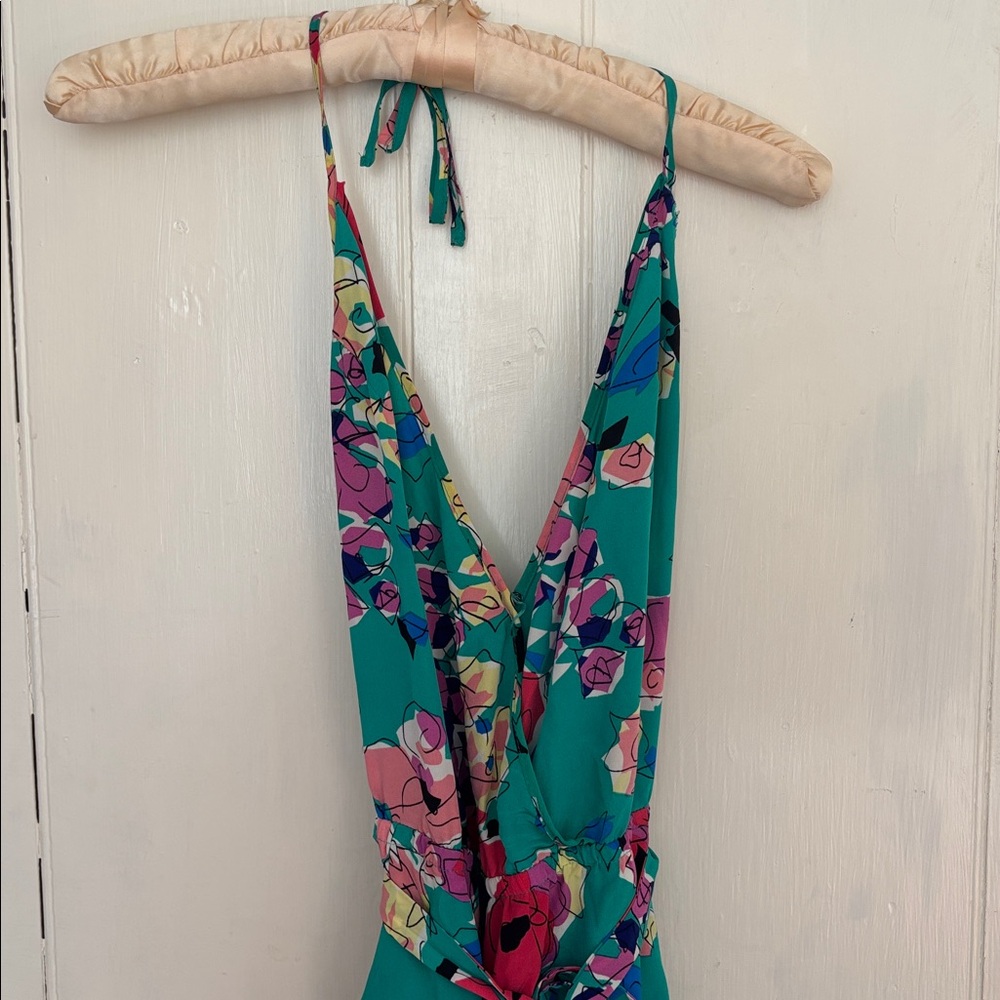 Yumi Kim Teal and Pink Floral Jumpsuit, 100% Silk, size M - Picture 3 of 10